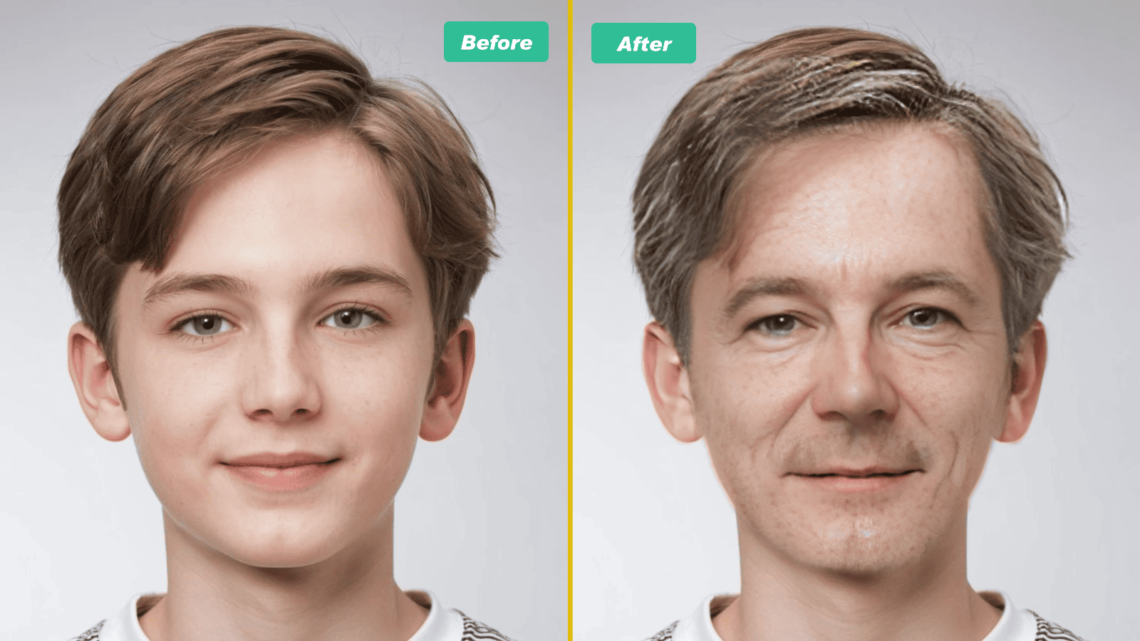 AI age progression example with gradual aging steps