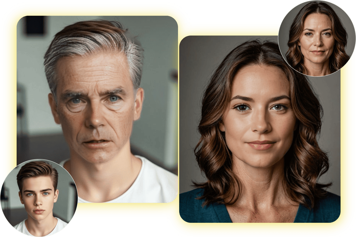 AI age regression showing older face becoming younger