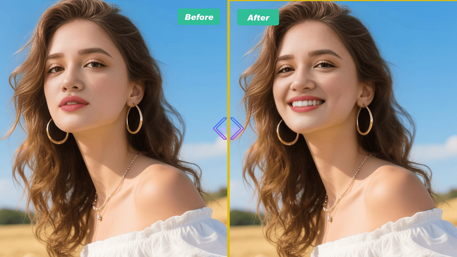 AI smile with dimples result example.