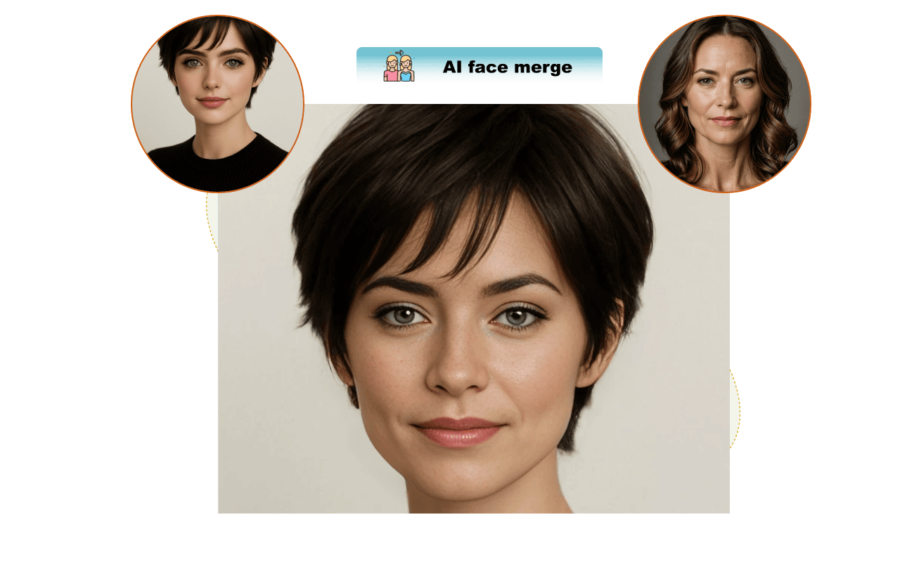 Face morph AI sample blending two people seamlessly in a face to face morph.